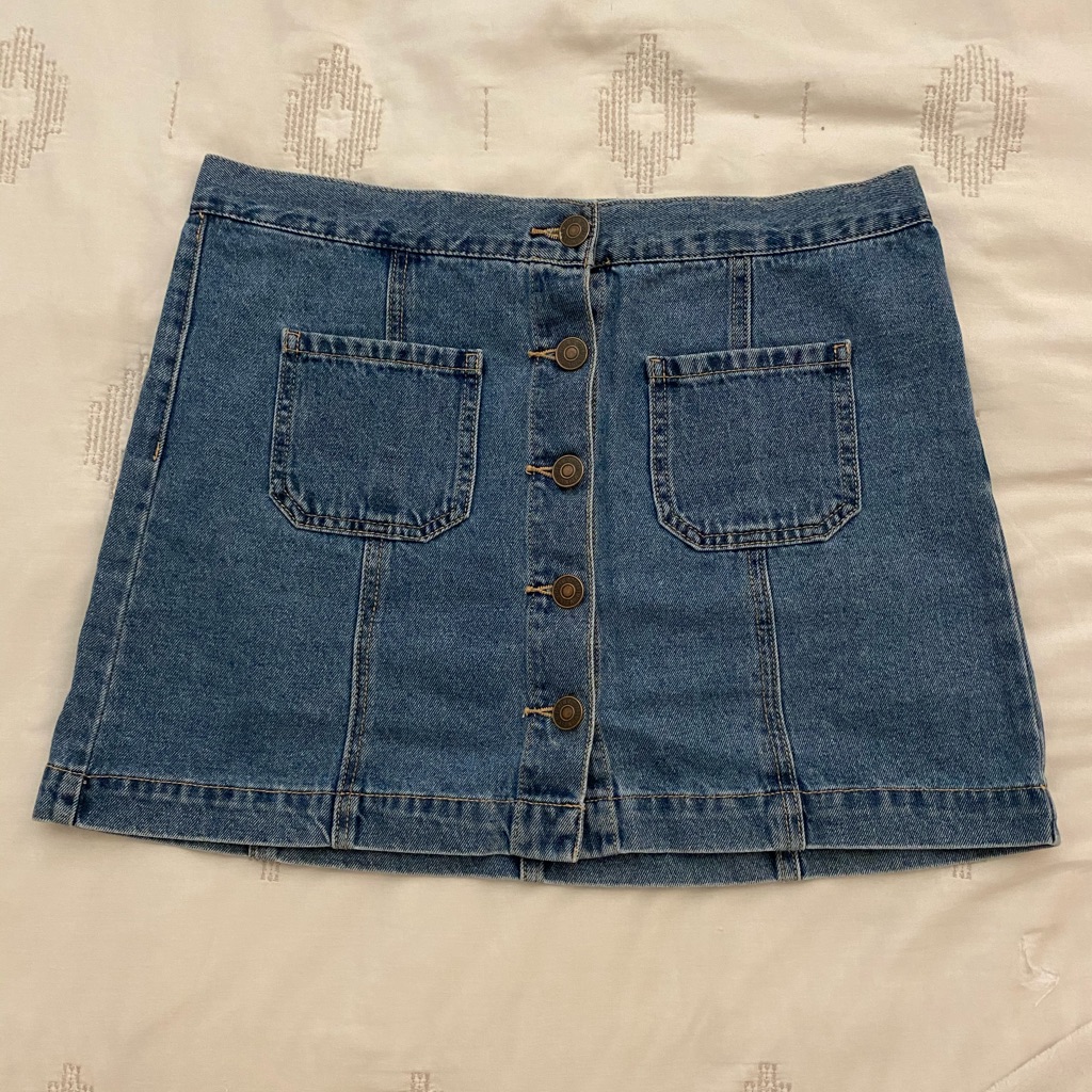 Button Front Denim Mini
